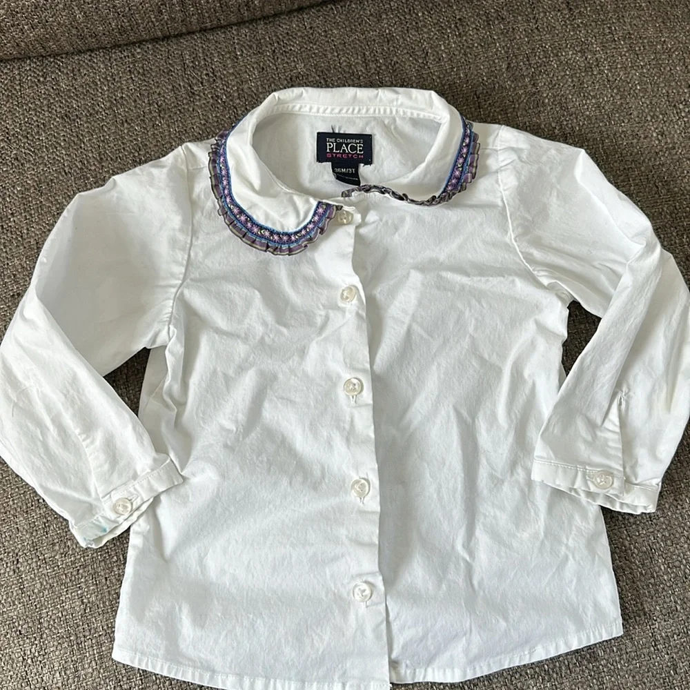 The Children’s Place Stretch Girls Purple Jumper Dress and White Long Sleeve 3T
